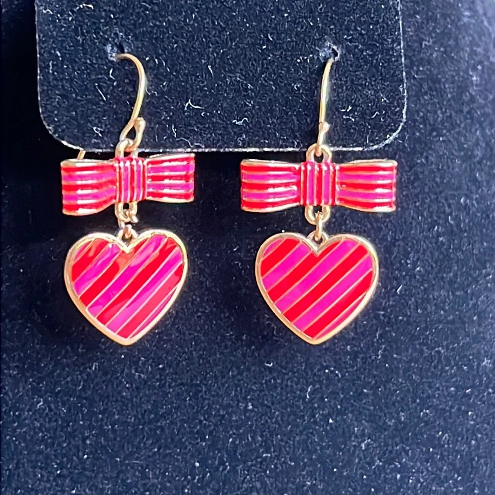 COACH Poppy Heart Striped Heart Earrings - Picture 1 of 3